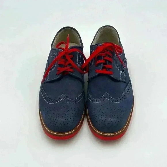 Source Unknown Other - Custom Made Blue Suede Wingtip Men’s Shoes with Red Soles & Laces | Size 9